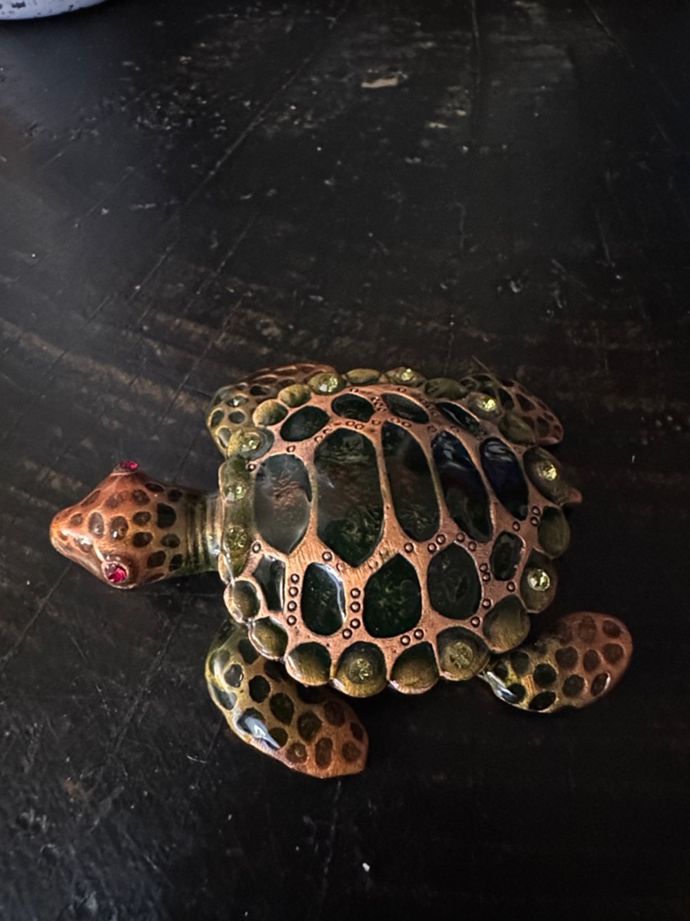 Enamel Bejeweled Metal Sea Turtle Trinket, Hinged Shell w/Magnetic Clasp Box